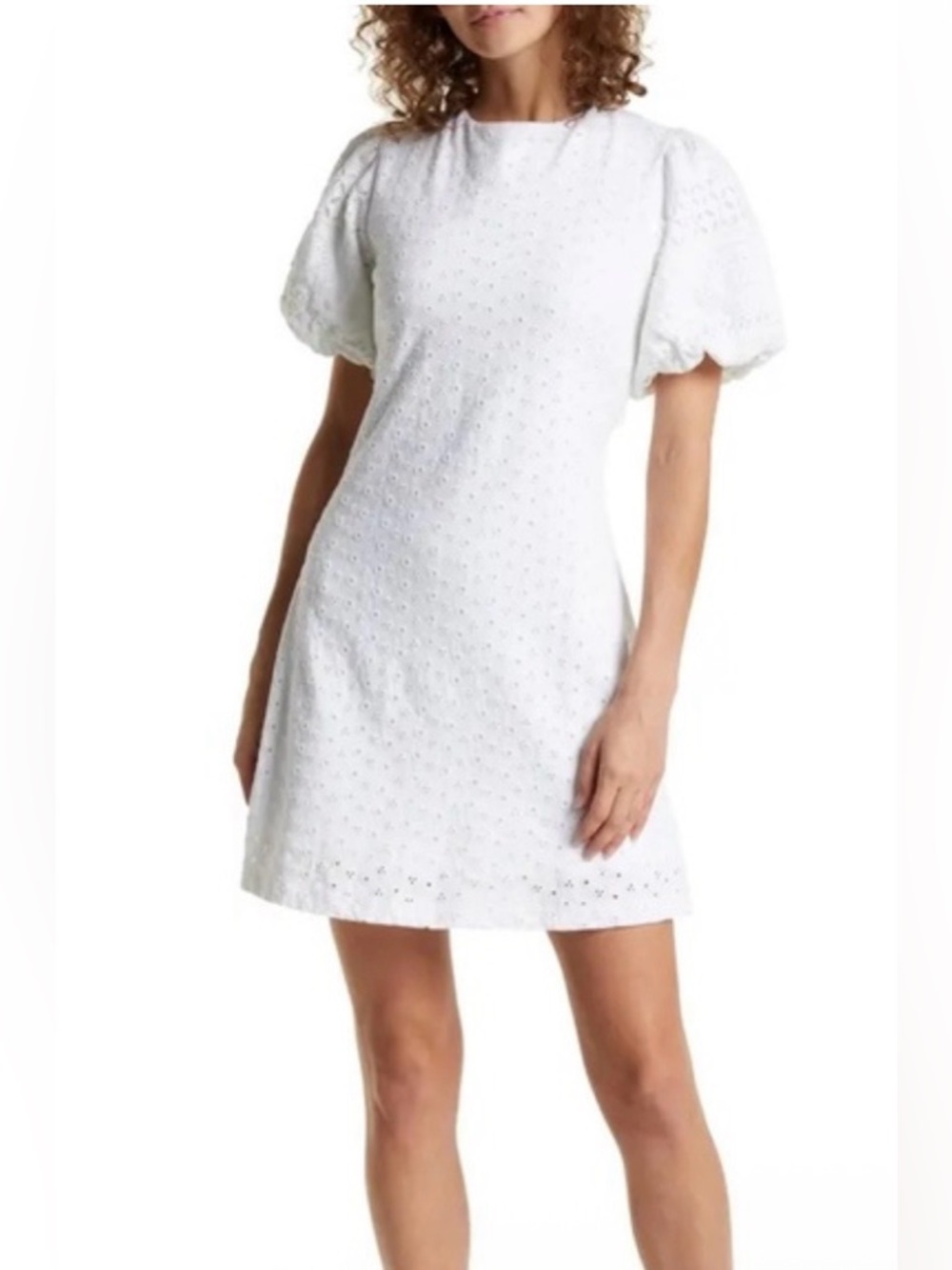 Free People White Eyelet Puff Sleeve Mini Dress